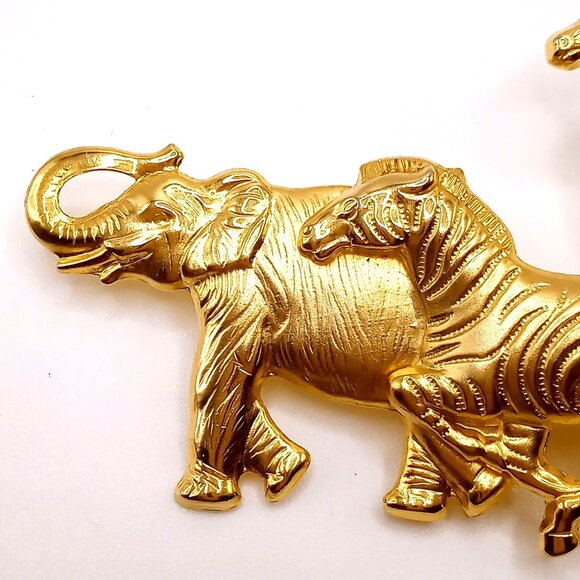 Premier Designs Brooch Safari Animals Elephant Zebra Giraffe Gold Tone VTG Pin - Picture 2 of 10